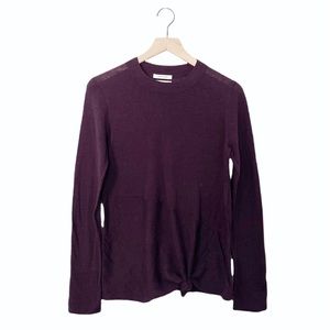Artizia Babaton Plum Wool Linen Blend Tie Knot Front Asymmetrical Knit Sweater